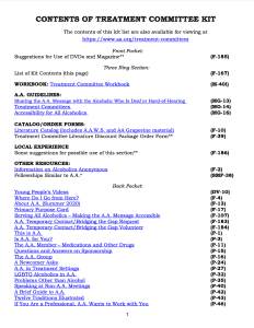 F-167W Contents of Treatment Committee Kit List Cover